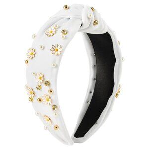 Jeweled Knotted Headband White Daisy